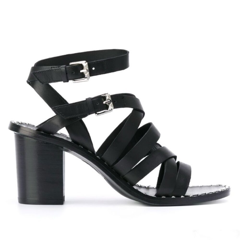 Ash Puket Leather Gladiator Ankle Strap Block Heel Sandals Black Summer‎ Size 10